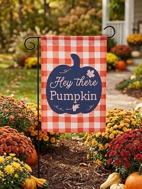 Hey There Pumpkin Garden Flag - Orange Gingham